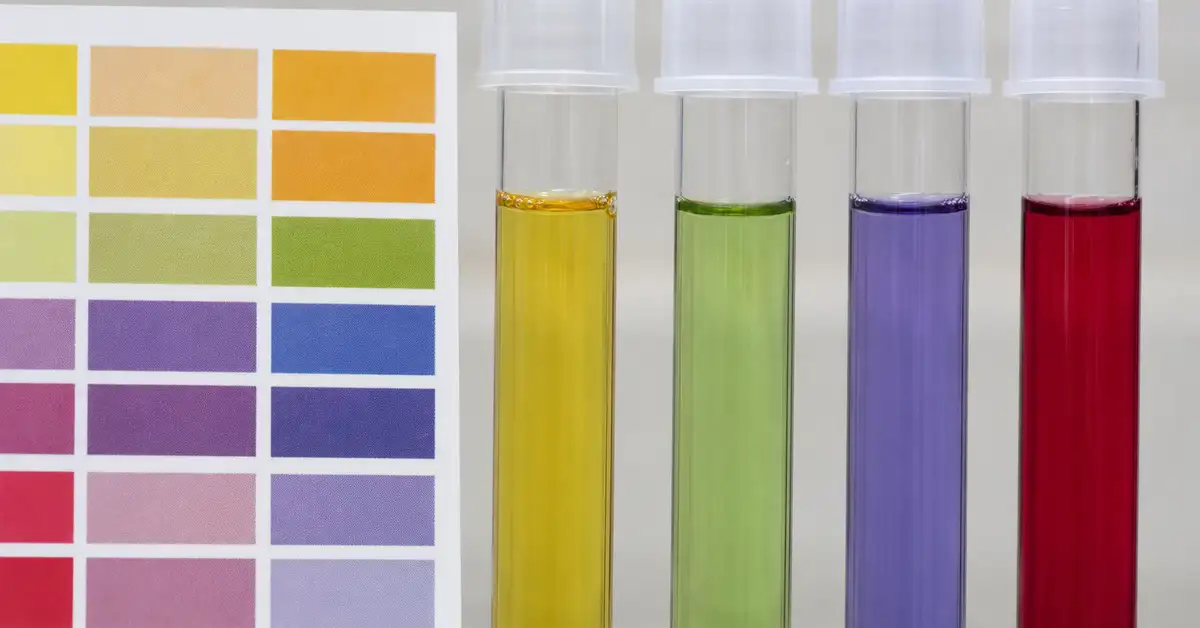 Liquid reagent aquarium test tubes with a color reference chart