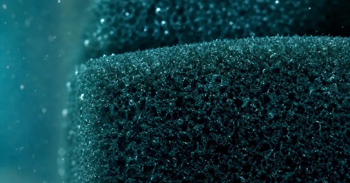 Close-up of a coarse sponge filter texture used for gentle betta-safe filtration